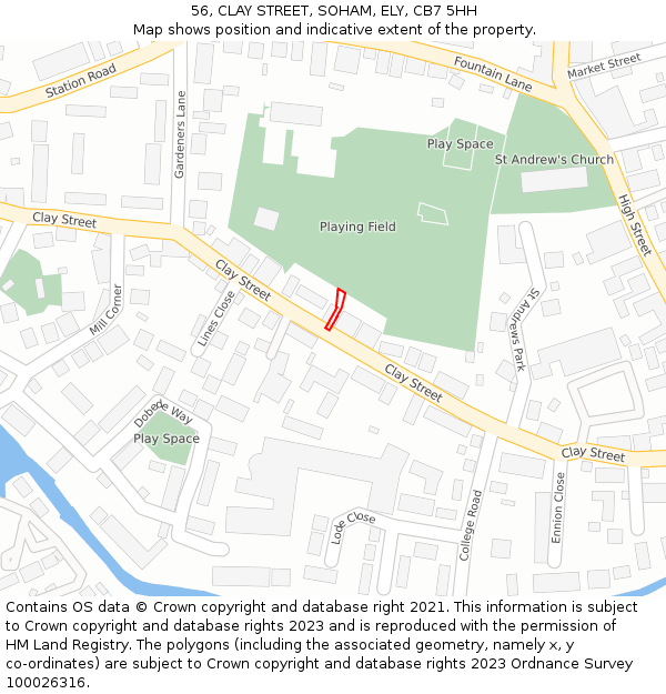56, CLAY STREET, SOHAM, ELY, CB7 5HH: Location map and indicative extent of plot