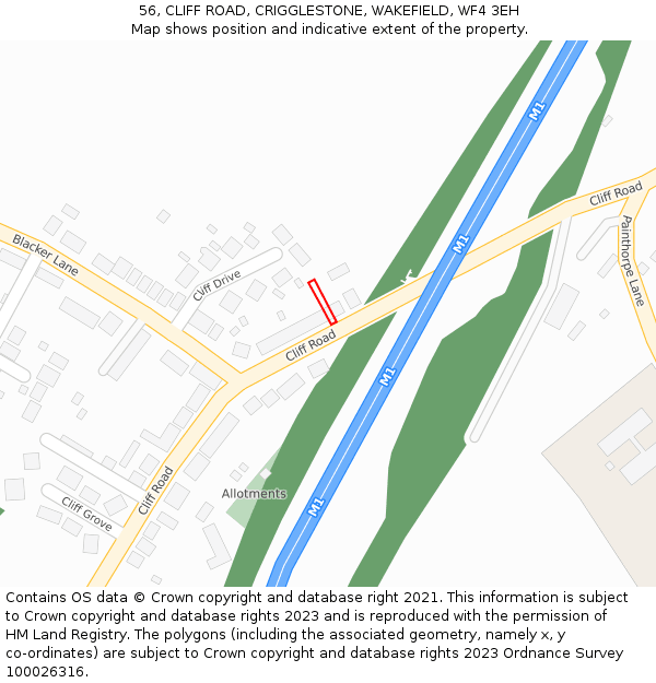 56, CLIFF ROAD, CRIGGLESTONE, WAKEFIELD, WF4 3EH: Location map and indicative extent of plot