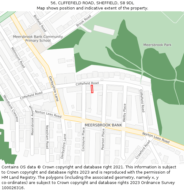 56, CLIFFEFIELD ROAD, SHEFFIELD, S8 9DL: Location map and indicative extent of plot