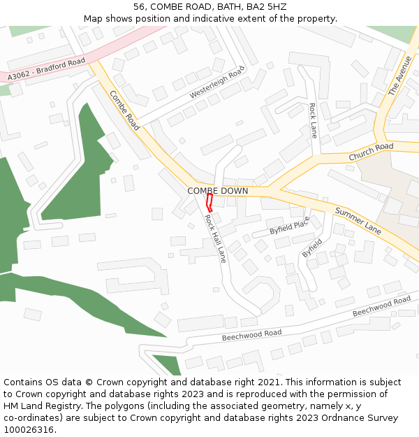 56, COMBE ROAD, BATH, BA2 5HZ: Location map and indicative extent of plot