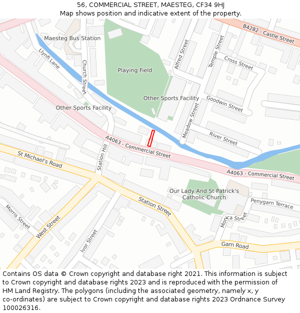 56, COMMERCIAL STREET, MAESTEG, CF34 9HJ: Location map and indicative extent of plot