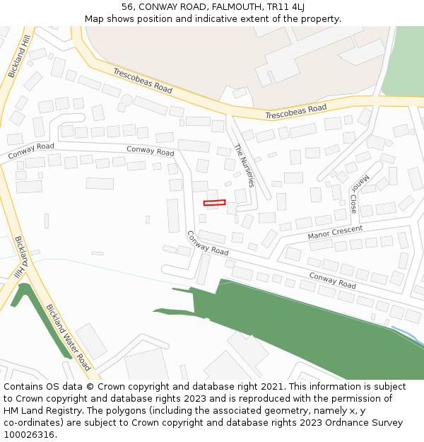 56, CONWAY ROAD, FALMOUTH, TR11 4LJ: Location map and indicative extent of plot