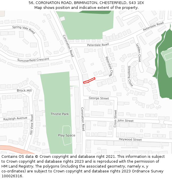 56, CORONATION ROAD, BRIMINGTON, CHESTERFIELD, S43 1EX: Location map and indicative extent of plot