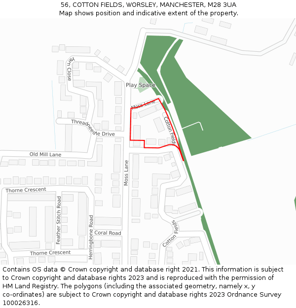 56, COTTON FIELDS, WORSLEY, MANCHESTER, M28 3UA: Location map and indicative extent of plot