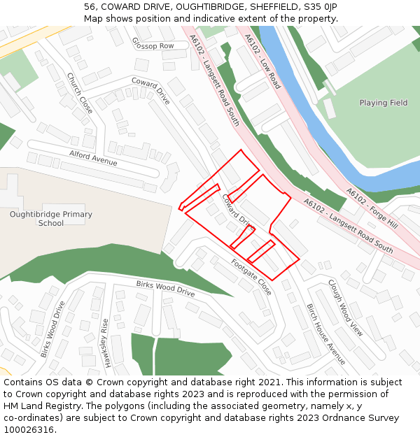 56, COWARD DRIVE, OUGHTIBRIDGE, SHEFFIELD, S35 0JP: Location map and indicative extent of plot