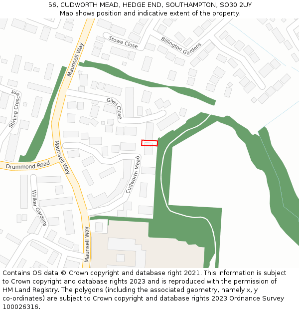 56, CUDWORTH MEAD, HEDGE END, SOUTHAMPTON, SO30 2UY: Location map and indicative extent of plot