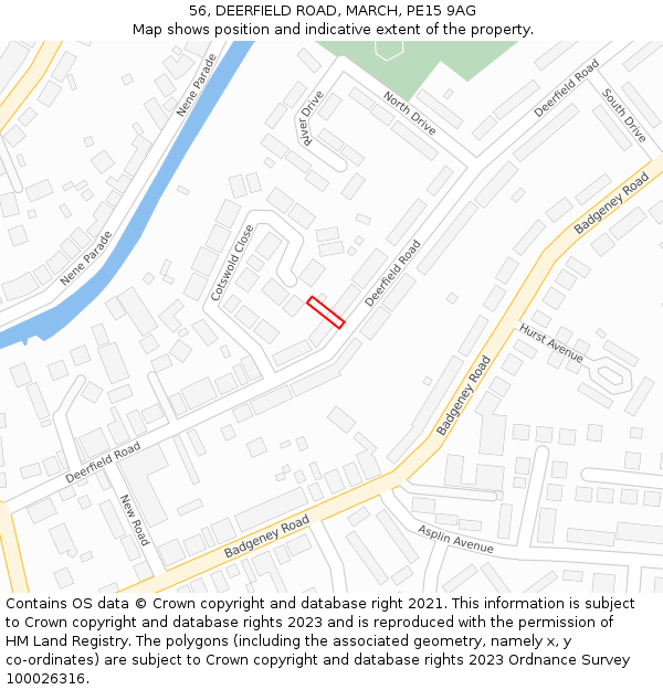 56, DEERFIELD ROAD, MARCH, PE15 9AG: Location map and indicative extent of plot