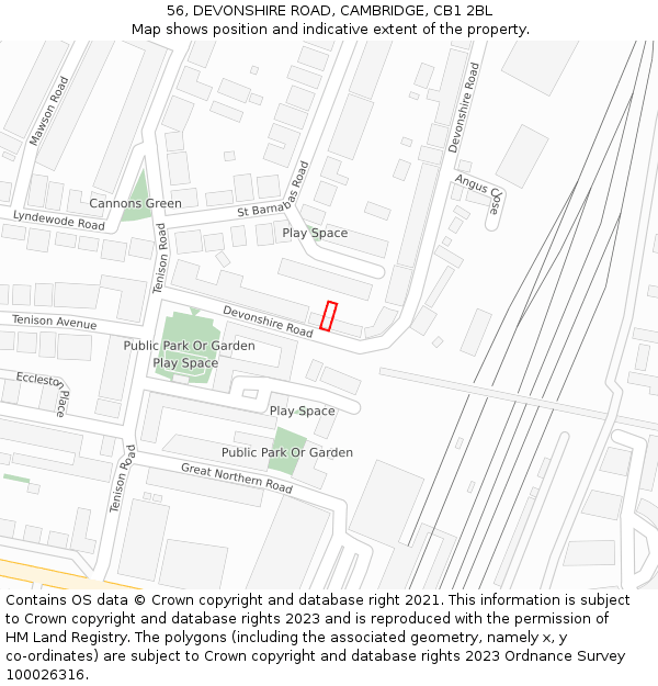 56, DEVONSHIRE ROAD, CAMBRIDGE, CB1 2BL: Location map and indicative extent of plot