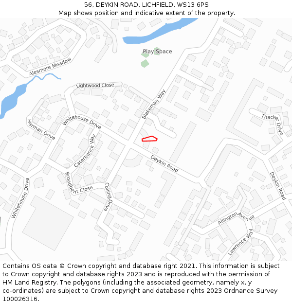 56, DEYKIN ROAD, LICHFIELD, WS13 6PS: Location map and indicative extent of plot
