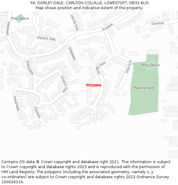 56, DORLEY DALE, CARLTON COLVILLE, LOWESTOFT, NR33 8US: Location map and indicative extent of plot