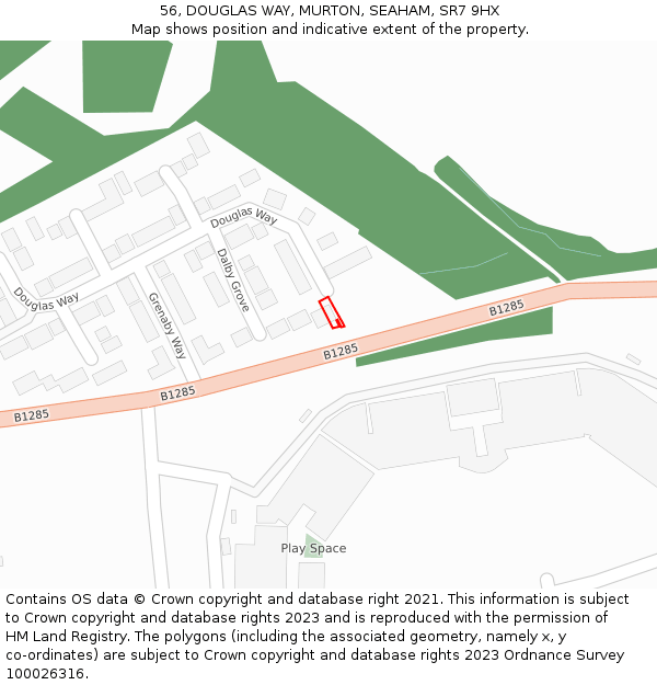 56, DOUGLAS WAY, MURTON, SEAHAM, SR7 9HX: Location map and indicative extent of plot