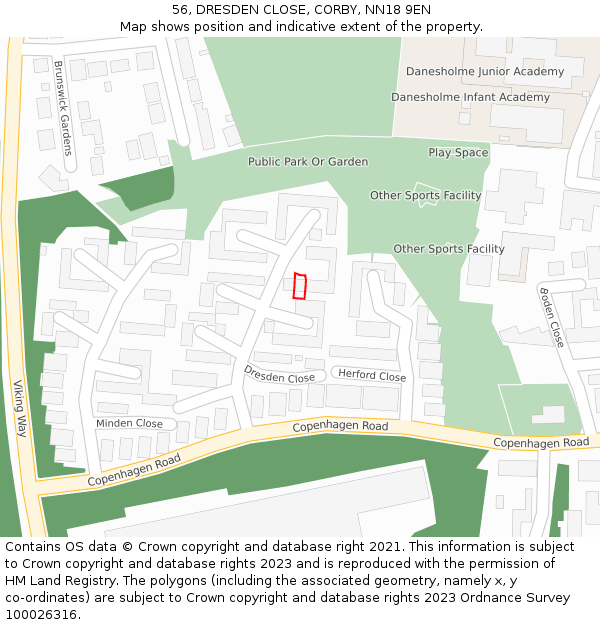 56, DRESDEN CLOSE, CORBY, NN18 9EN: Location map and indicative extent of plot