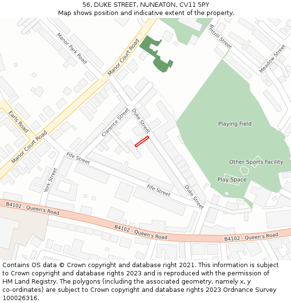 56, DUKE STREET, NUNEATON, CV11 5PY: Location map and indicative extent of plot