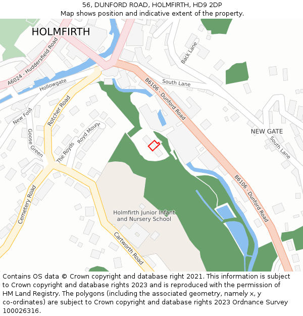 56, DUNFORD ROAD, HOLMFIRTH, HD9 2DP: Location map and indicative extent of plot