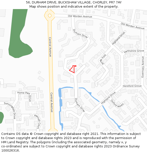 56, DURHAM DRIVE, BUCKSHAW VILLAGE, CHORLEY, PR7 7AY: Location map and indicative extent of plot