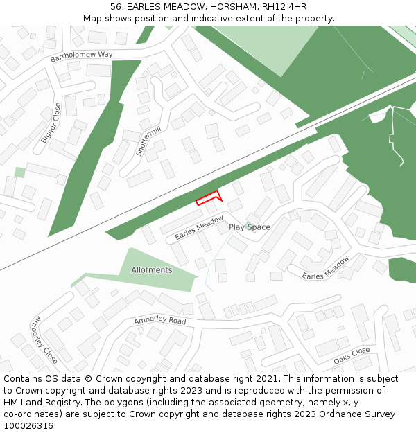 56, EARLES MEADOW, HORSHAM, RH12 4HR: Location map and indicative extent of plot