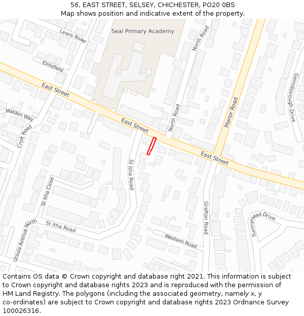56, EAST STREET, SELSEY, CHICHESTER, PO20 0BS: Location map and indicative extent of plot
