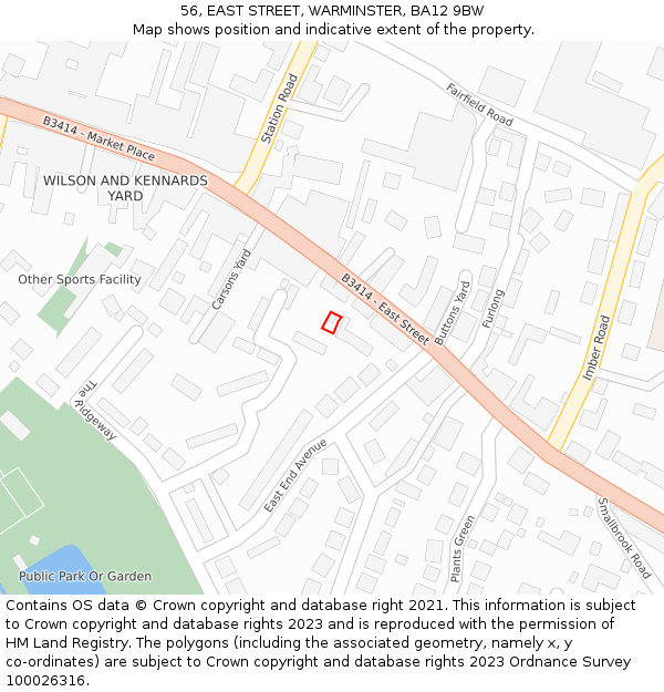56, EAST STREET, WARMINSTER, BA12 9BW: Location map and indicative extent of plot