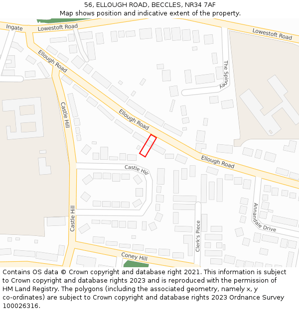 56, ELLOUGH ROAD, BECCLES, NR34 7AF: Location map and indicative extent of plot