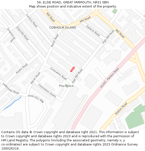 56, ELSIE ROAD, GREAT YARMOUTH, NR31 0BN: Location map and indicative extent of plot