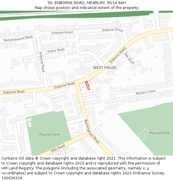 56, ENBORNE ROAD, NEWBURY, RG14 6AH: Location map and indicative extent of plot