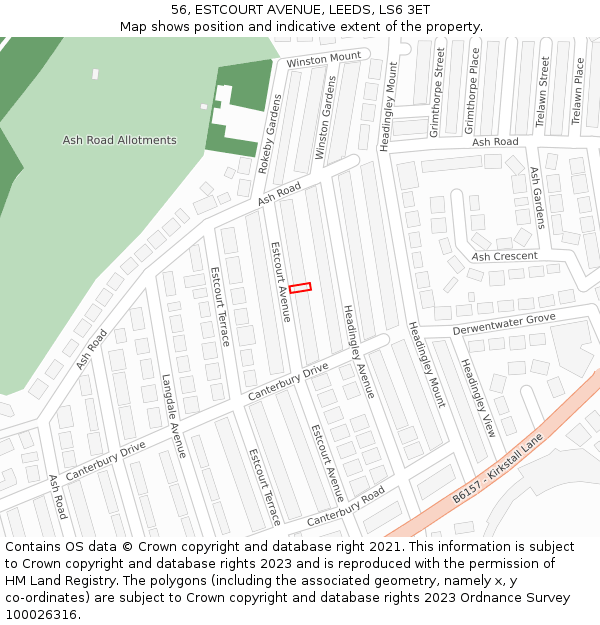 56, ESTCOURT AVENUE, LEEDS, LS6 3ET: Location map and indicative extent of plot