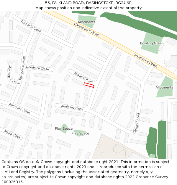56, FALKLAND ROAD, BASINGSTOKE, RG24 9PJ: Location map and indicative extent of plot