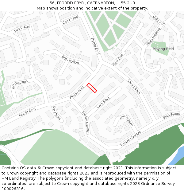 56, FFORDD ERYRI, CAERNARFON, LL55 2UR: Location map and indicative extent of plot