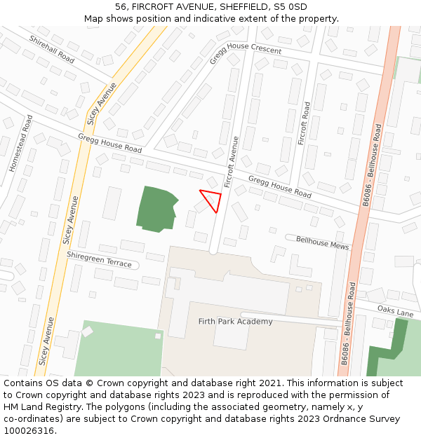 56, FIRCROFT AVENUE, SHEFFIELD, S5 0SD: Location map and indicative extent of plot