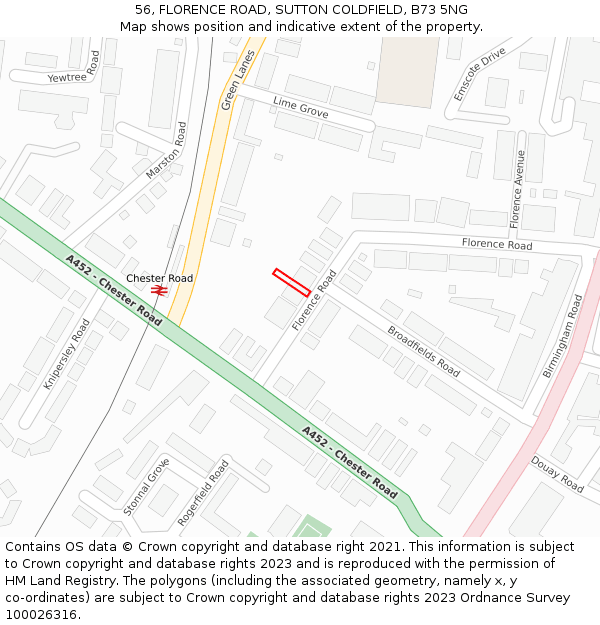 56, FLORENCE ROAD, SUTTON COLDFIELD, B73 5NG: Location map and indicative extent of plot