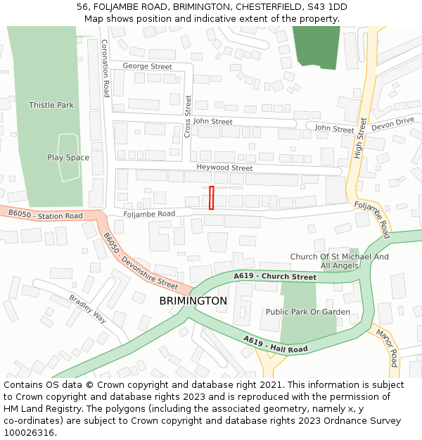 56, FOLJAMBE ROAD, BRIMINGTON, CHESTERFIELD, S43 1DD: Location map and indicative extent of plot