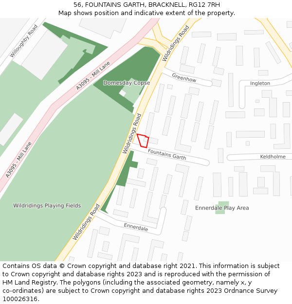 56, FOUNTAINS GARTH, BRACKNELL, RG12 7RH: Location map and indicative extent of plot