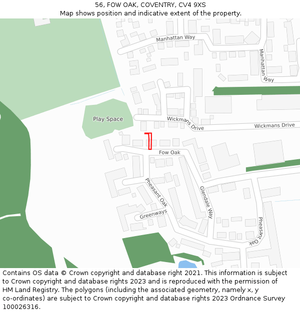 56, FOW OAK, COVENTRY, CV4 9XS: Location map and indicative extent of plot