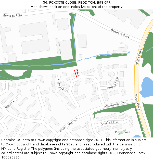 56, FOXCOTE CLOSE, REDDITCH, B98 0PR: Location map and indicative extent of plot