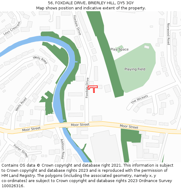 56, FOXDALE DRIVE, BRIERLEY HILL, DY5 3GY: Location map and indicative extent of plot
