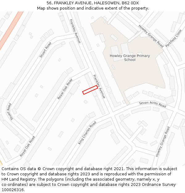 56, FRANKLEY AVENUE, HALESOWEN, B62 0DX: Location map and indicative extent of plot