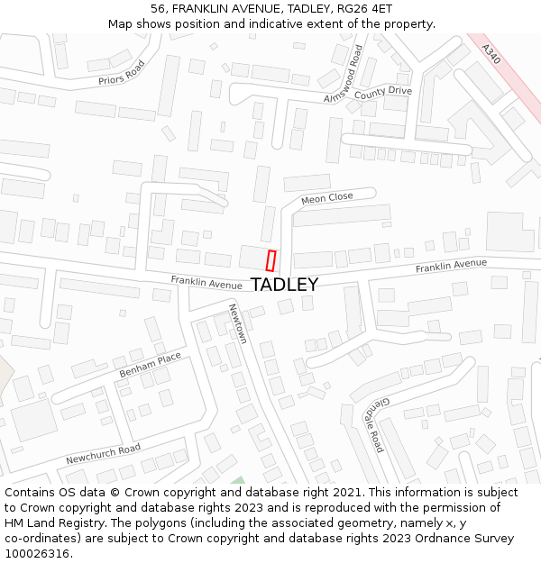 56, FRANKLIN AVENUE, TADLEY, RG26 4ET: Location map and indicative extent of plot