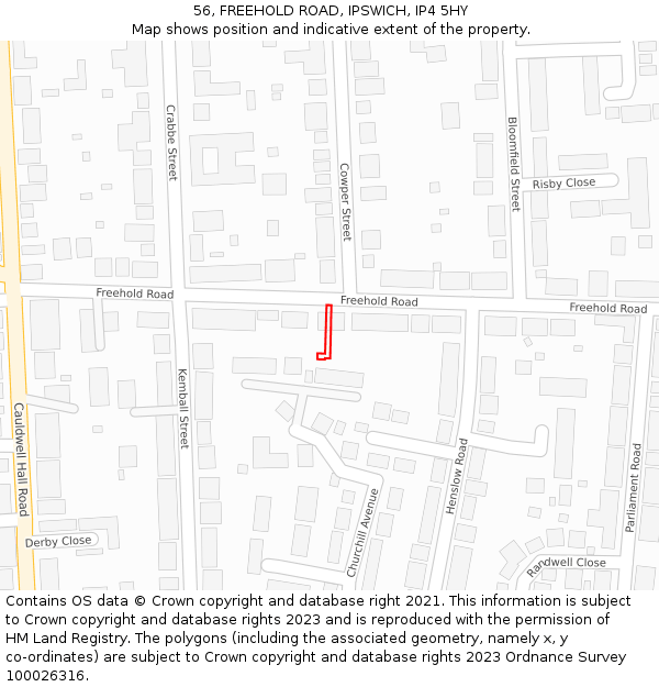 56, FREEHOLD ROAD, IPSWICH, IP4 5HY: Location map and indicative extent of plot
