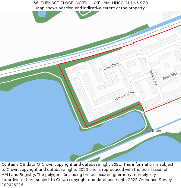 56, FURNACE CLOSE, NORTH HYKEHAM, LINCOLN, LN6 9ZR: Location map and indicative extent of plot