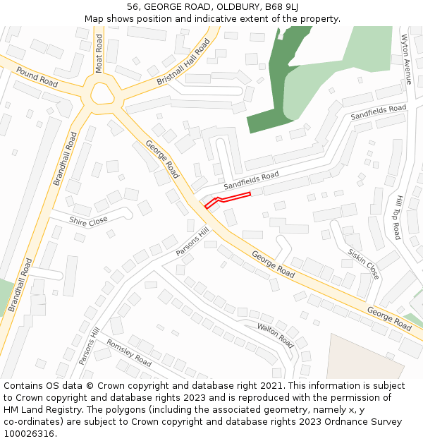 56, GEORGE ROAD, OLDBURY, B68 9LJ: Location map and indicative extent of plot