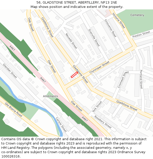 56, GLADSTONE STREET, ABERTILLERY, NP13 1NE: Location map and indicative extent of plot