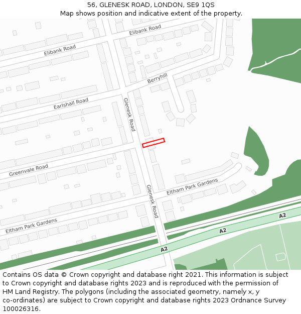 56, GLENESK ROAD, LONDON, SE9 1QS: Location map and indicative extent of plot