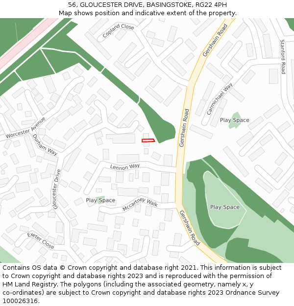 56, GLOUCESTER DRIVE, BASINGSTOKE, RG22 4PH: Location map and indicative extent of plot