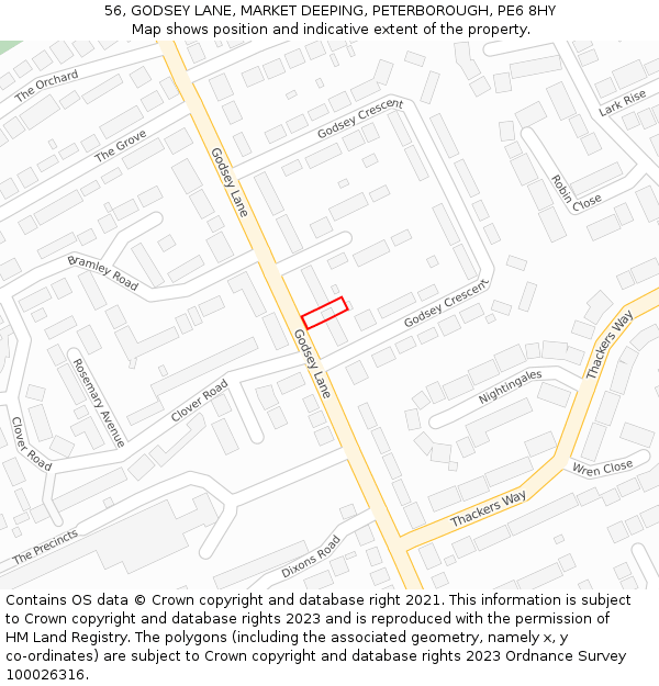 56, GODSEY LANE, MARKET DEEPING, PETERBOROUGH, PE6 8HY: Location map and indicative extent of plot