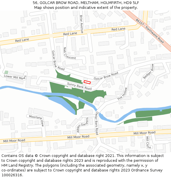 56, GOLCAR BROW ROAD, MELTHAM, HOLMFIRTH, HD9 5LF: Location map and indicative extent of plot