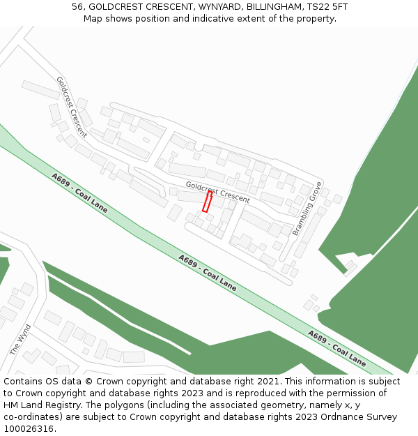 56, GOLDCREST CRESCENT, WYNYARD, BILLINGHAM, TS22 5FT: Location map and indicative extent of plot