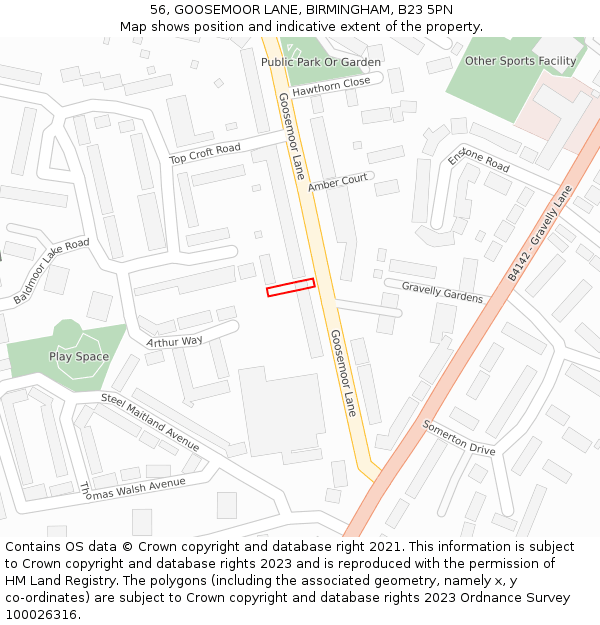 56, GOOSEMOOR LANE, BIRMINGHAM, B23 5PN: Location map and indicative extent of plot