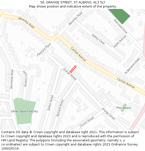 56, GRANGE STREET, ST ALBANS, AL3 5LY: Location map and indicative extent of plot