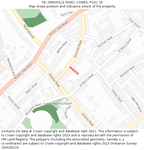 56, GRANVILLE ROAD, COWES, PO31 7JF: Location map and indicative extent of plot