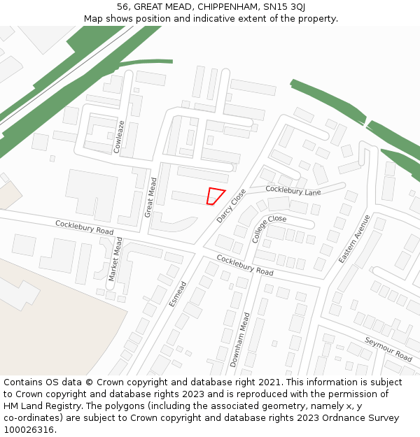 56, GREAT MEAD, CHIPPENHAM, SN15 3QJ: Location map and indicative extent of plot